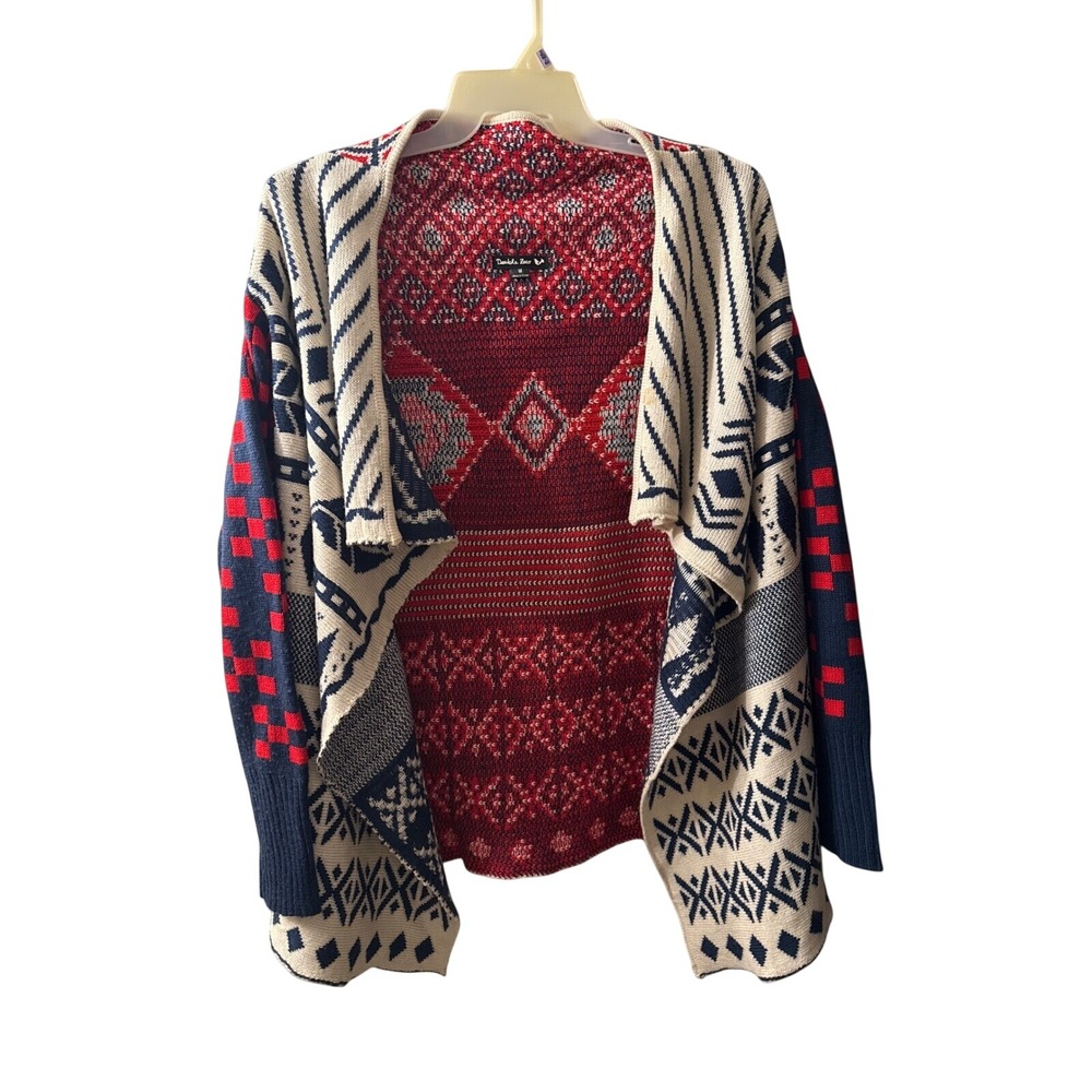 Double Zero Womens Medium Geometric Southwestern Open Front Cardigan Sz M